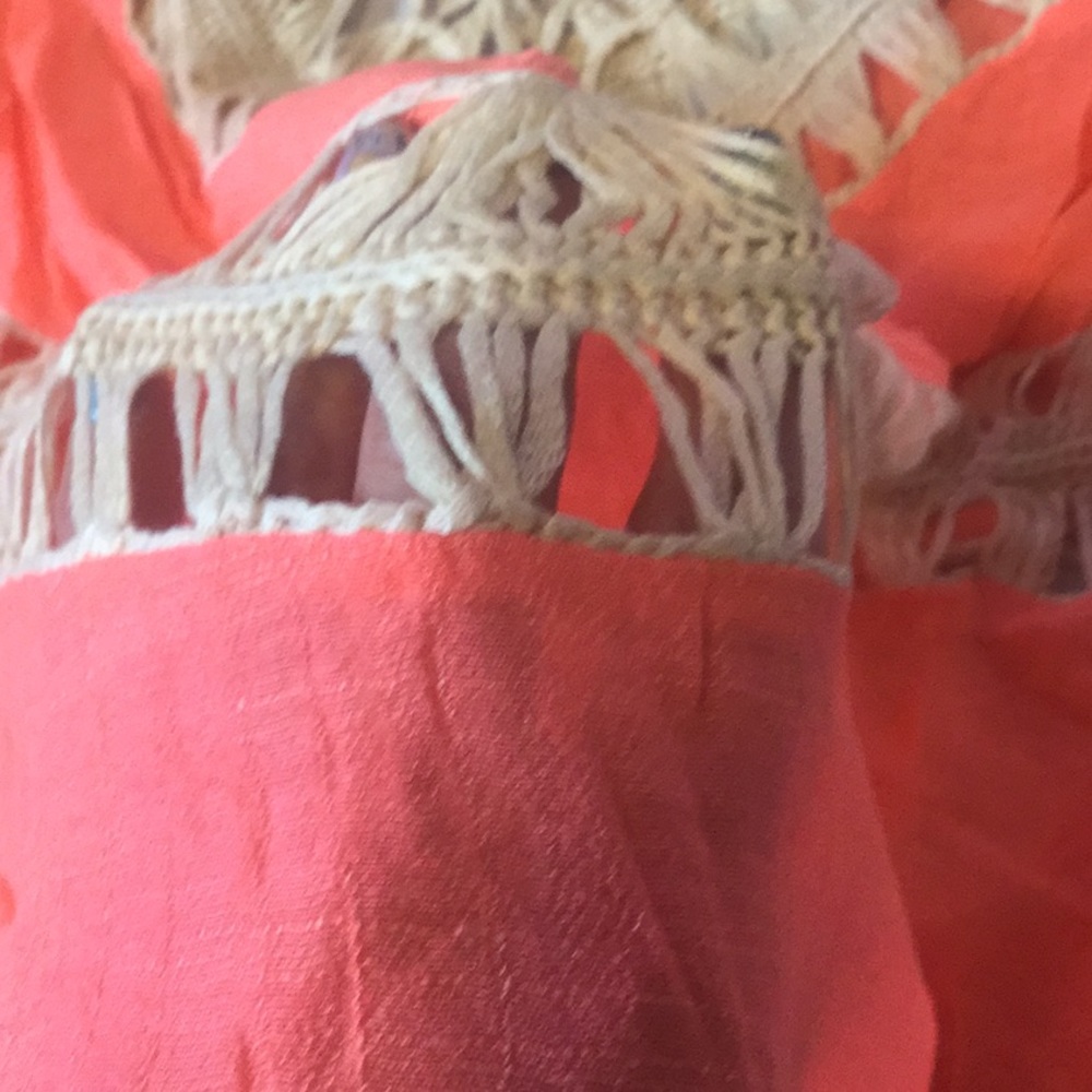 ❌DONATED❌Coral Mango Soft Crochet V-neck Symmetrical Top - Picture 7 of 10